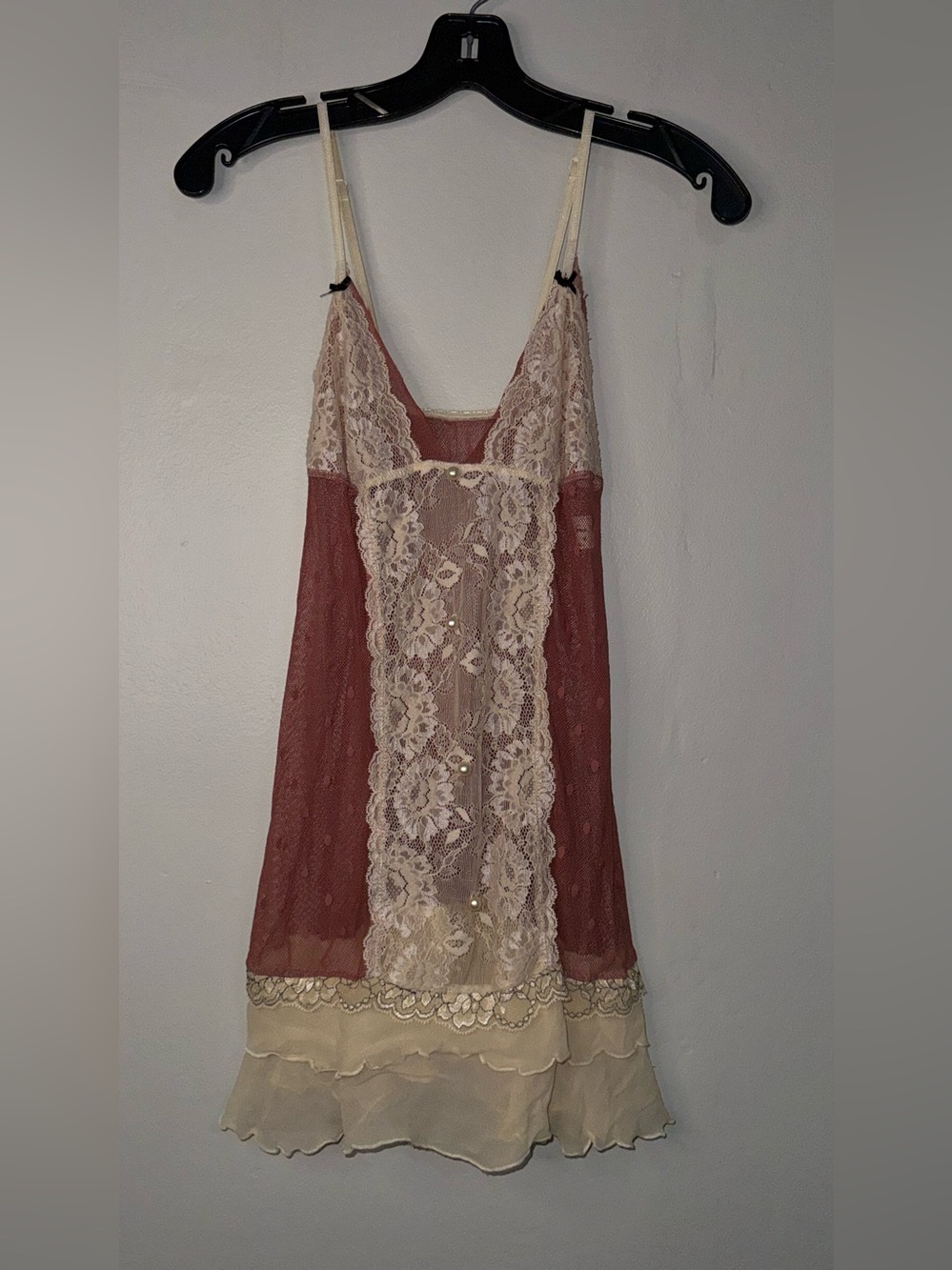 Sally jones Silk Dusty Rose Lace Chemise with Cream Trim
